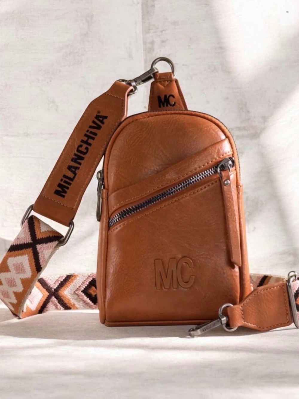 MilanChiva Sling Bag Crossbody Bag in Light Brown PU Leather